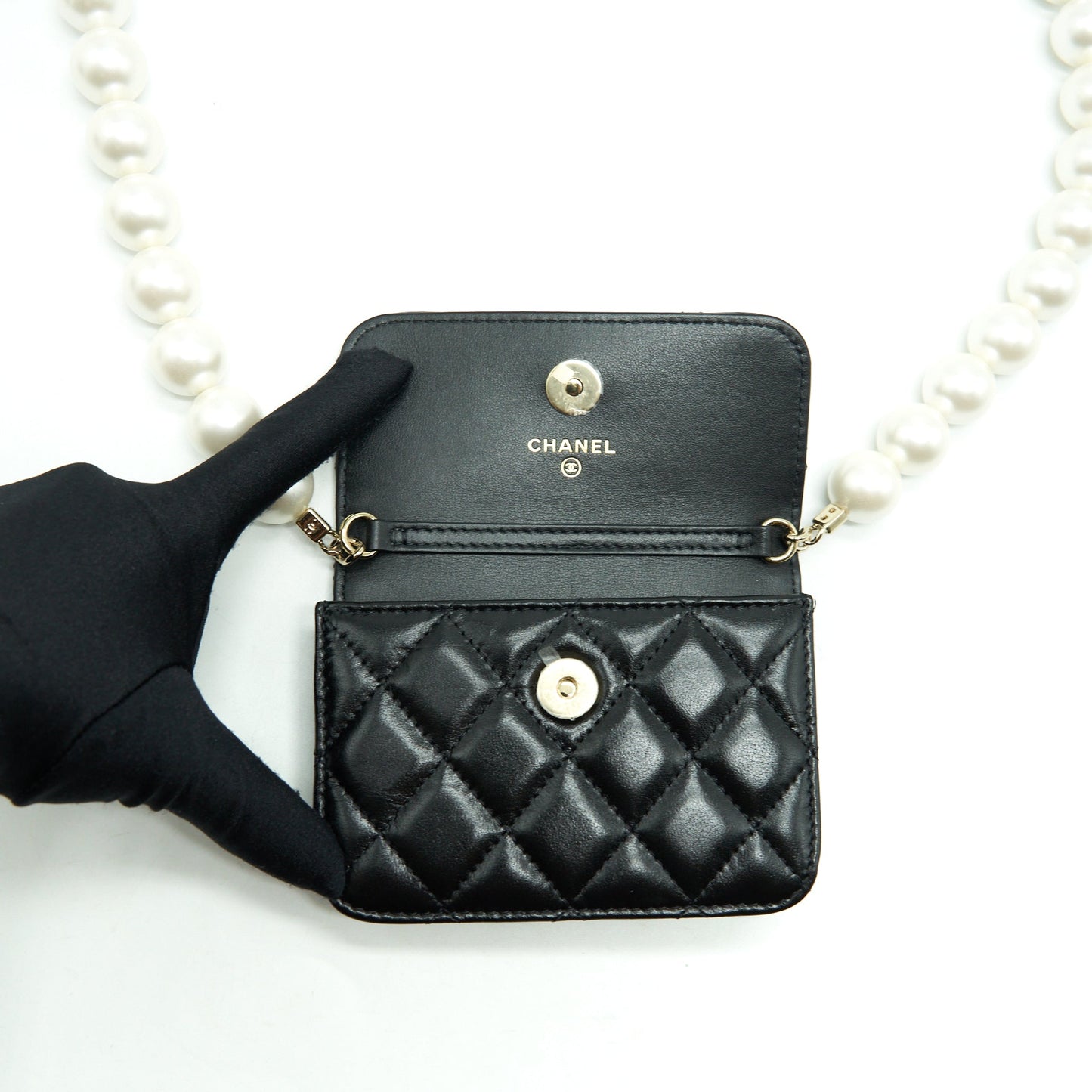 Chanel Giant Pearl Chain Mini Bag Lambskin Black L