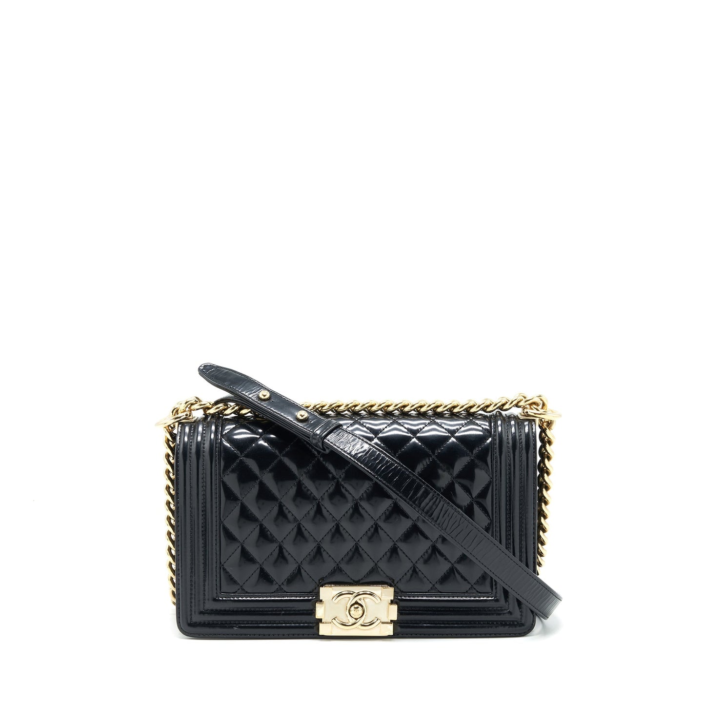 Chanel Medium Le Boy Patent Leather Black L