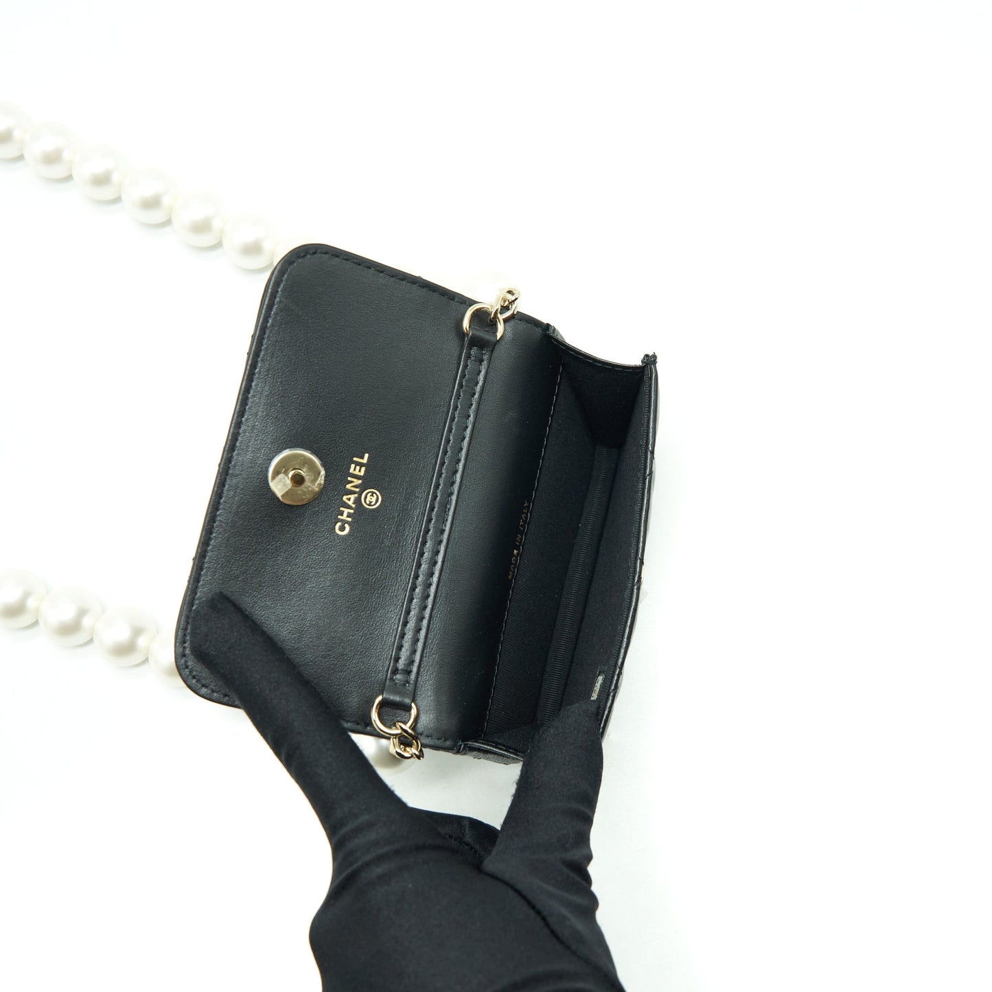 Chanel Giant Pearl Chain Mini Bag Lambskin Black L