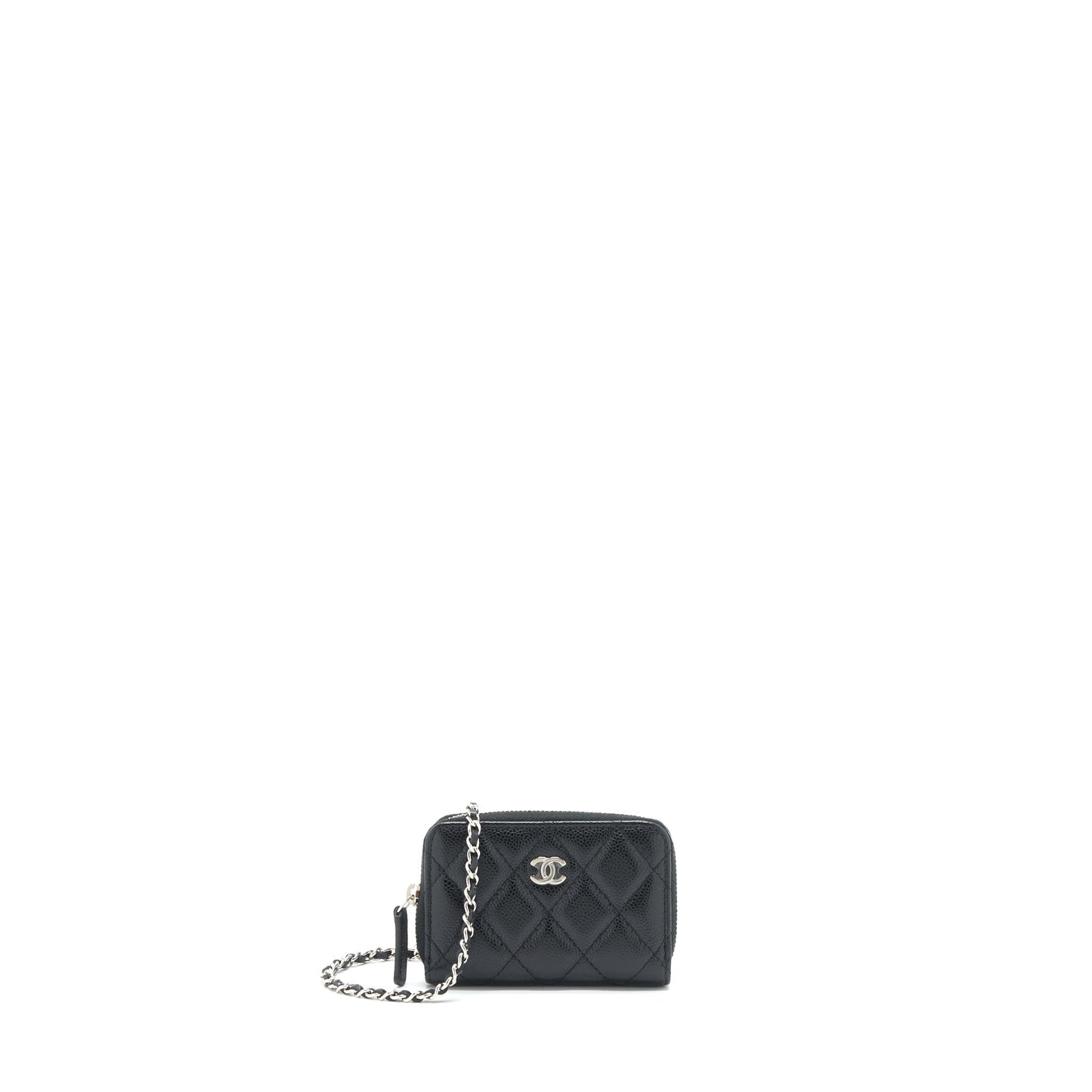 Chanel Mini Zippy Card Holder With Chain Caviar Black