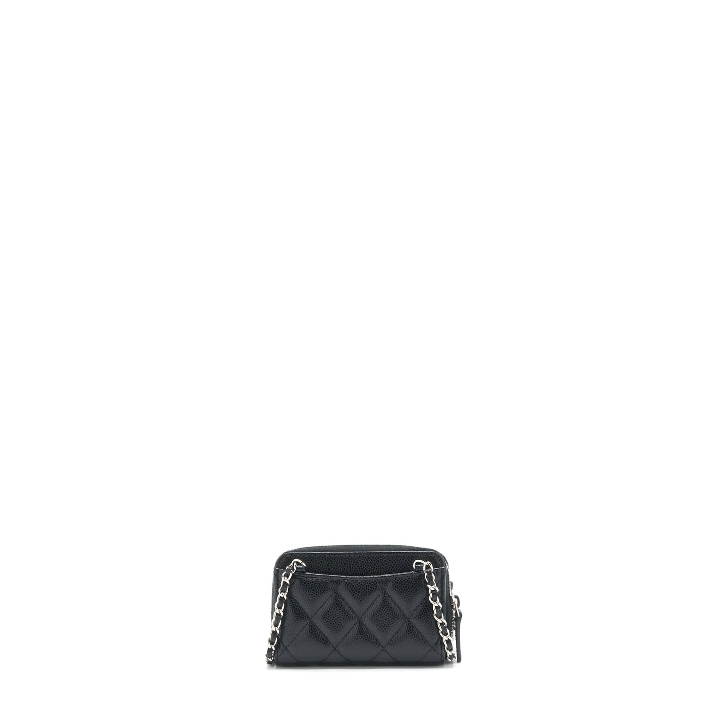 Chanel Mini Zippy Card Holder With Chain Caviar Black