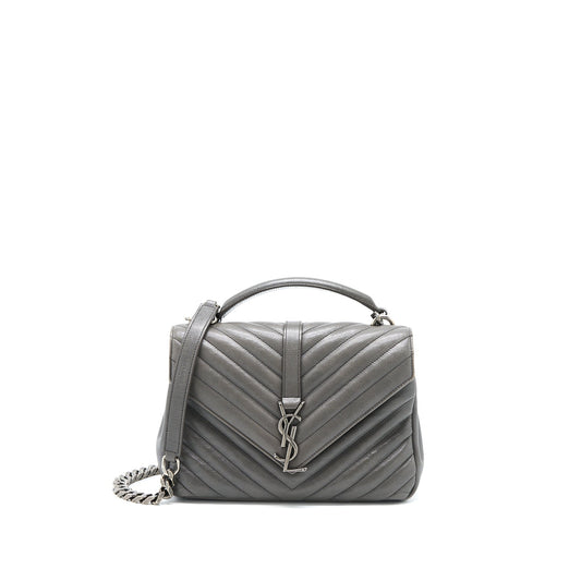 Saint Laurent College Purse Calfskin Grey With Ruthenium Hardware