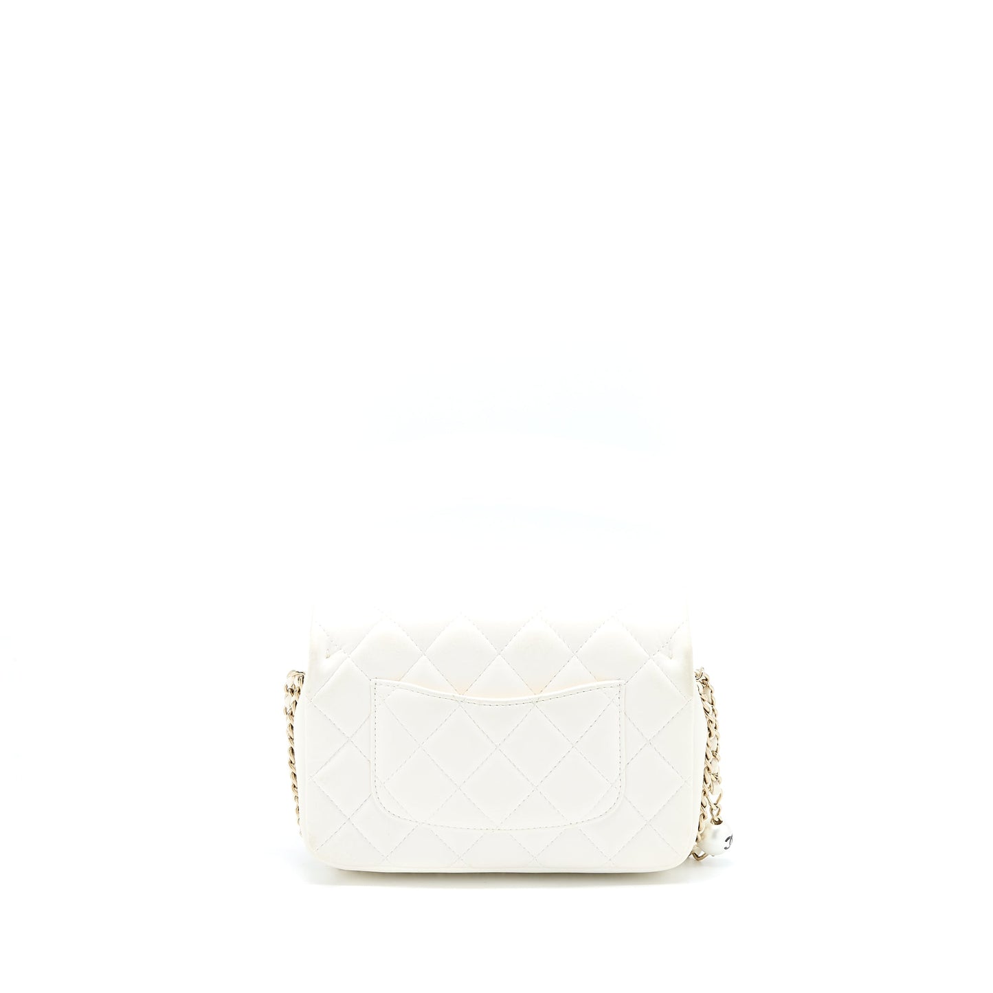 Chanel Small Pearl Logo Chain Bag Lambskin White L