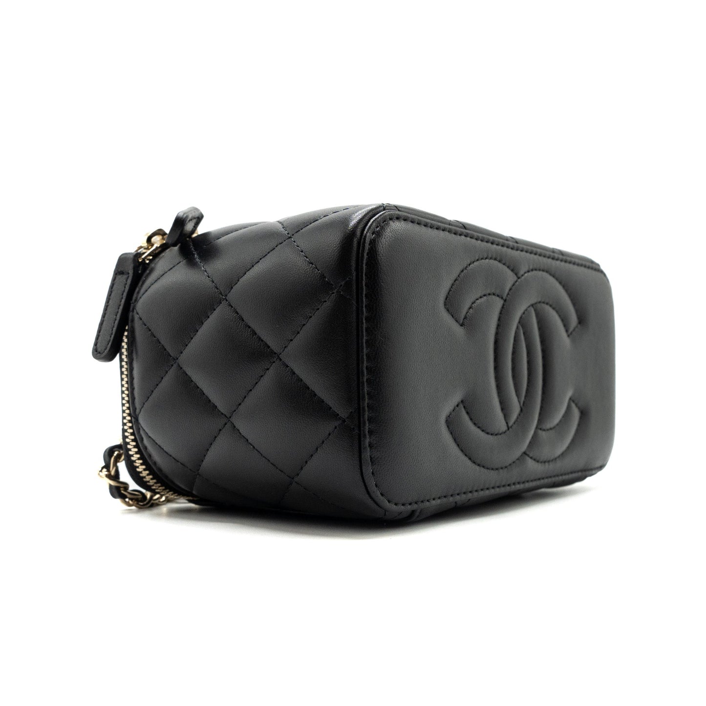 Chanel Top Handle Long Vanity With Chain Lambskin Black L(Microchip)