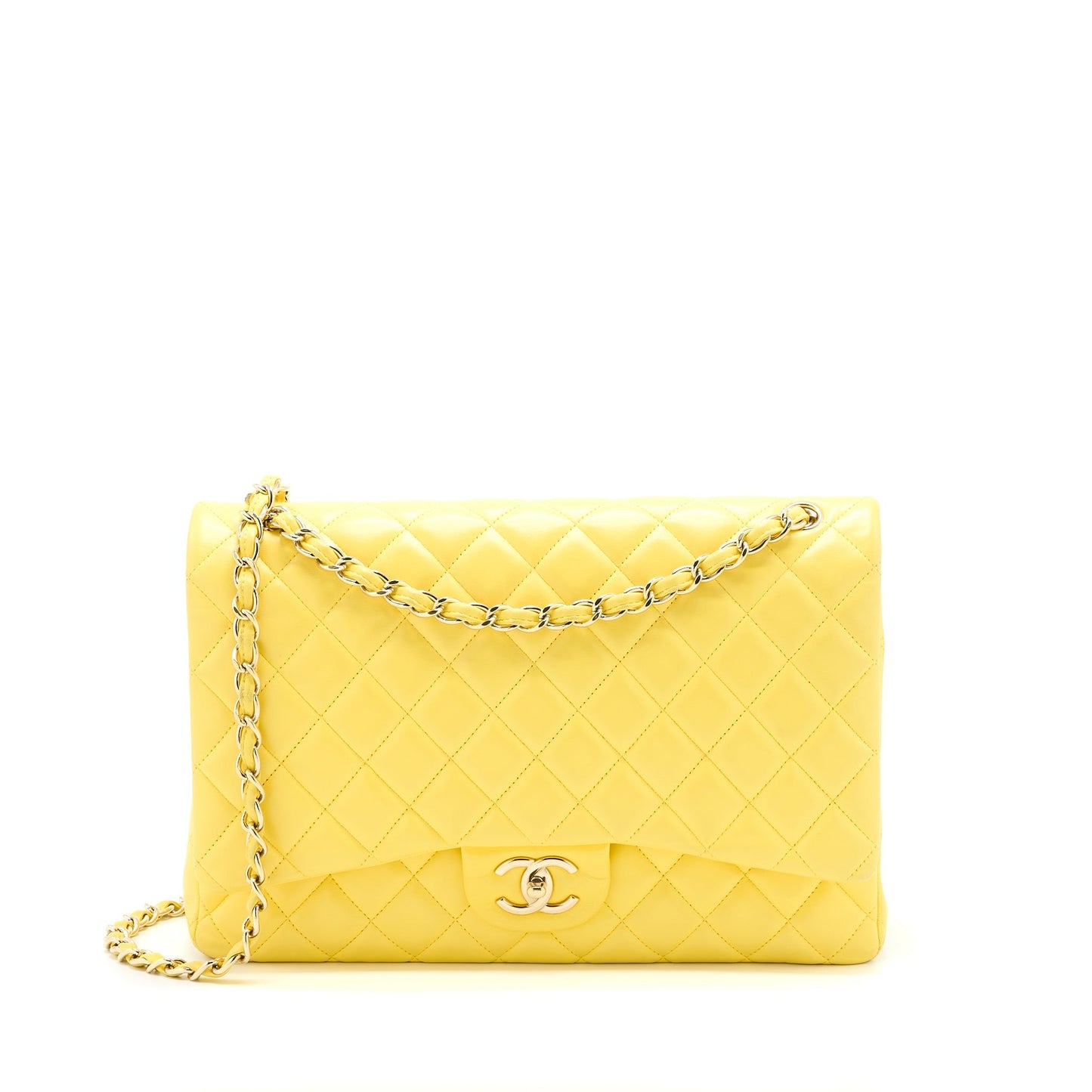 Chanel Maxi Classic Double Flap Bag Lambskin Yellow L