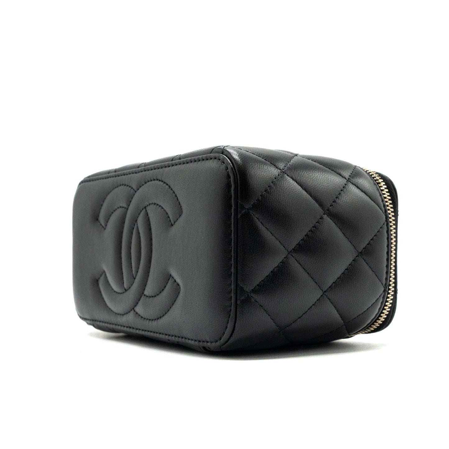 Chanel Top Handle Long Vanity With Chain Lambskin Black L(Microchip)