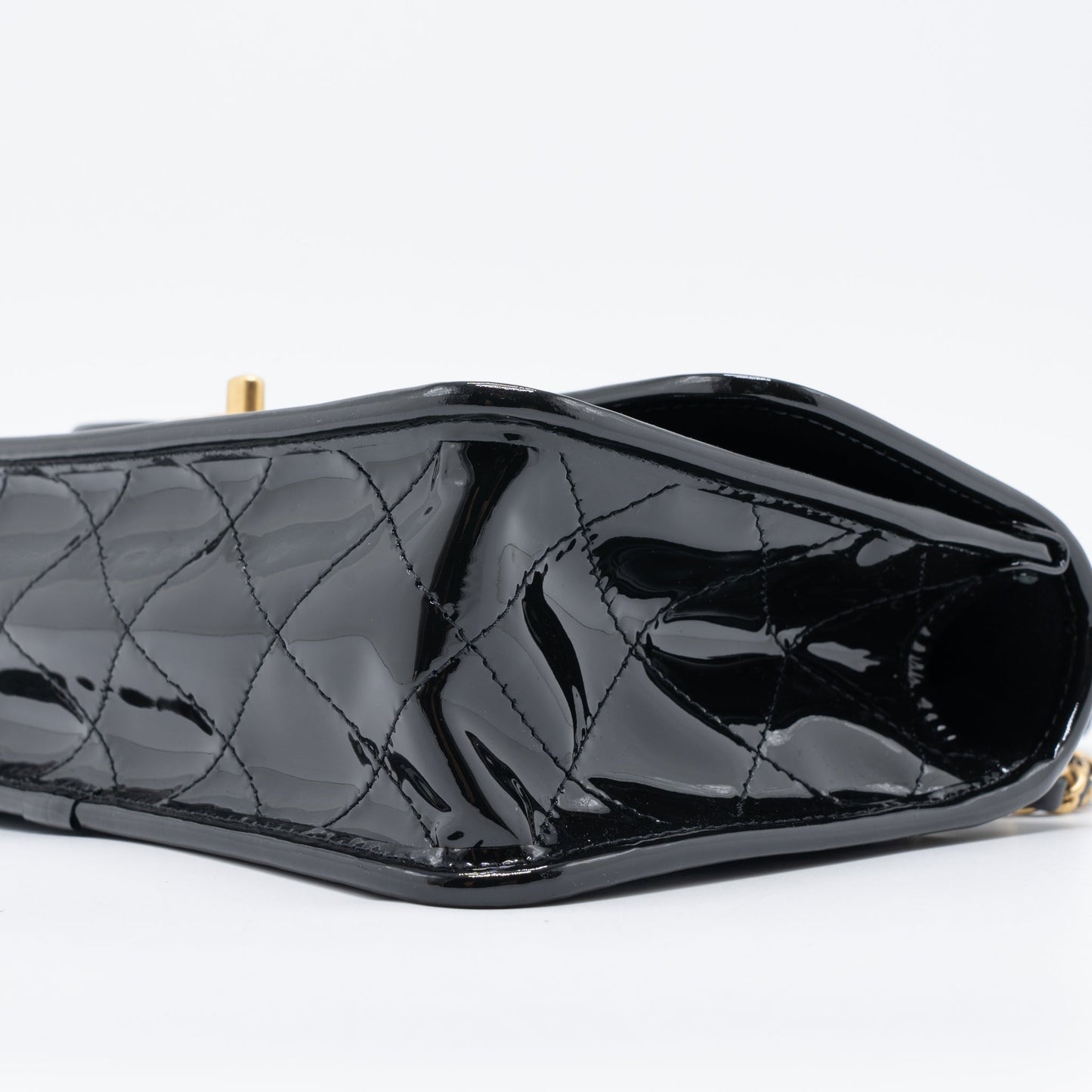 Chanel 22K Top Handle Messenger Bag Patent Leather Black Brushed  (Microchip)