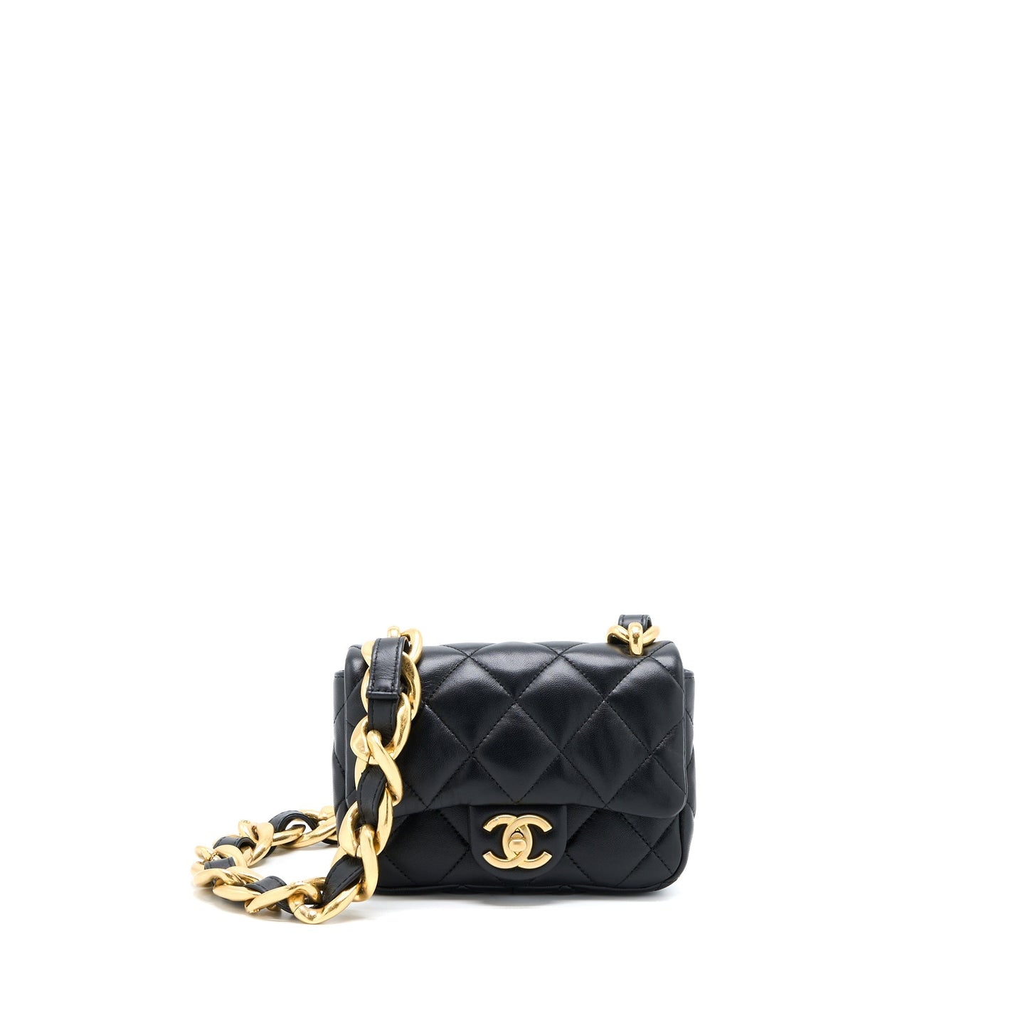Chanel 22S Giant Chain Flap Shoulder Bag Lambskin Black  (Microchip)