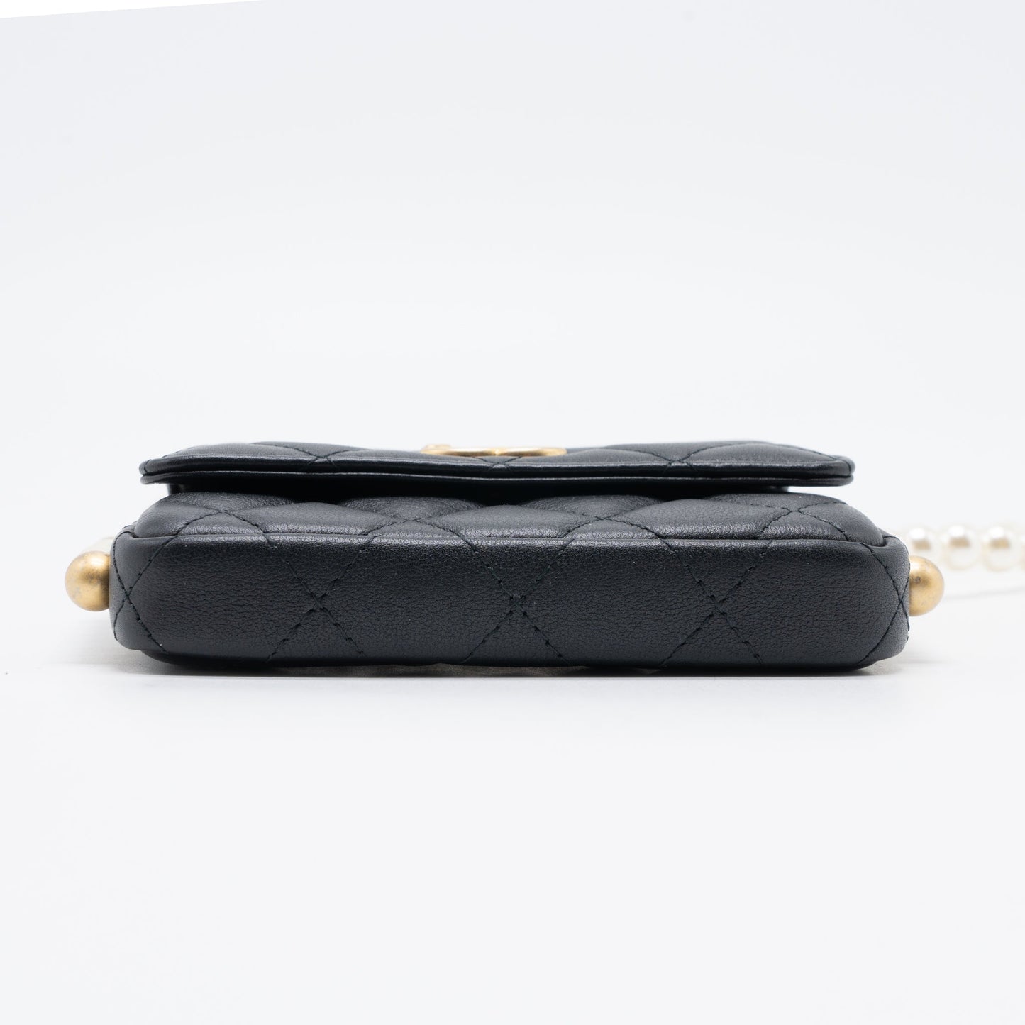 Chanel Pearl Chain Mini Flap Bag Lambskin Black Brushed