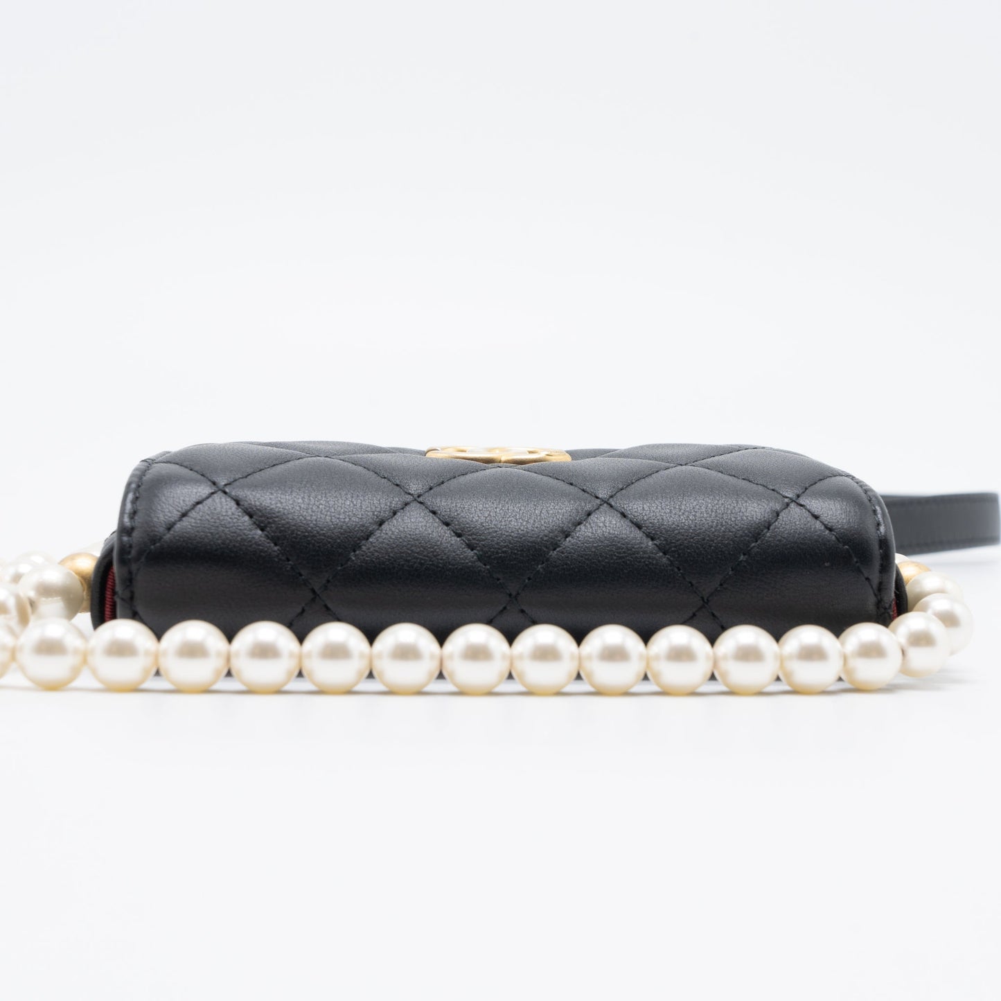 Chanel Pearl Chain Mini Flap Bag Lambskin Black Brushed