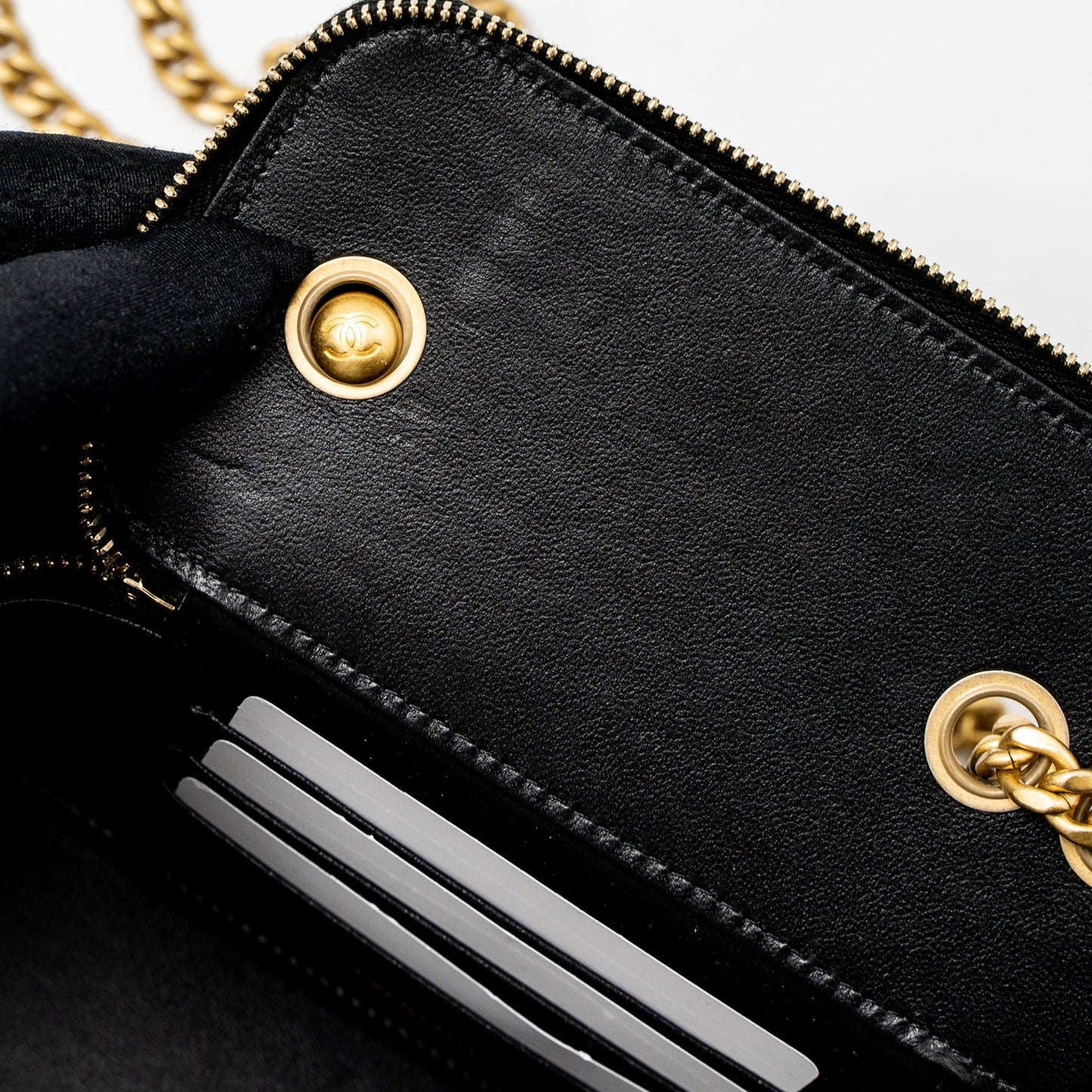 Chanel 22K Gold Pillar Adjustable Chain Long Vanity Lambskin Black Brushed (Microchip)