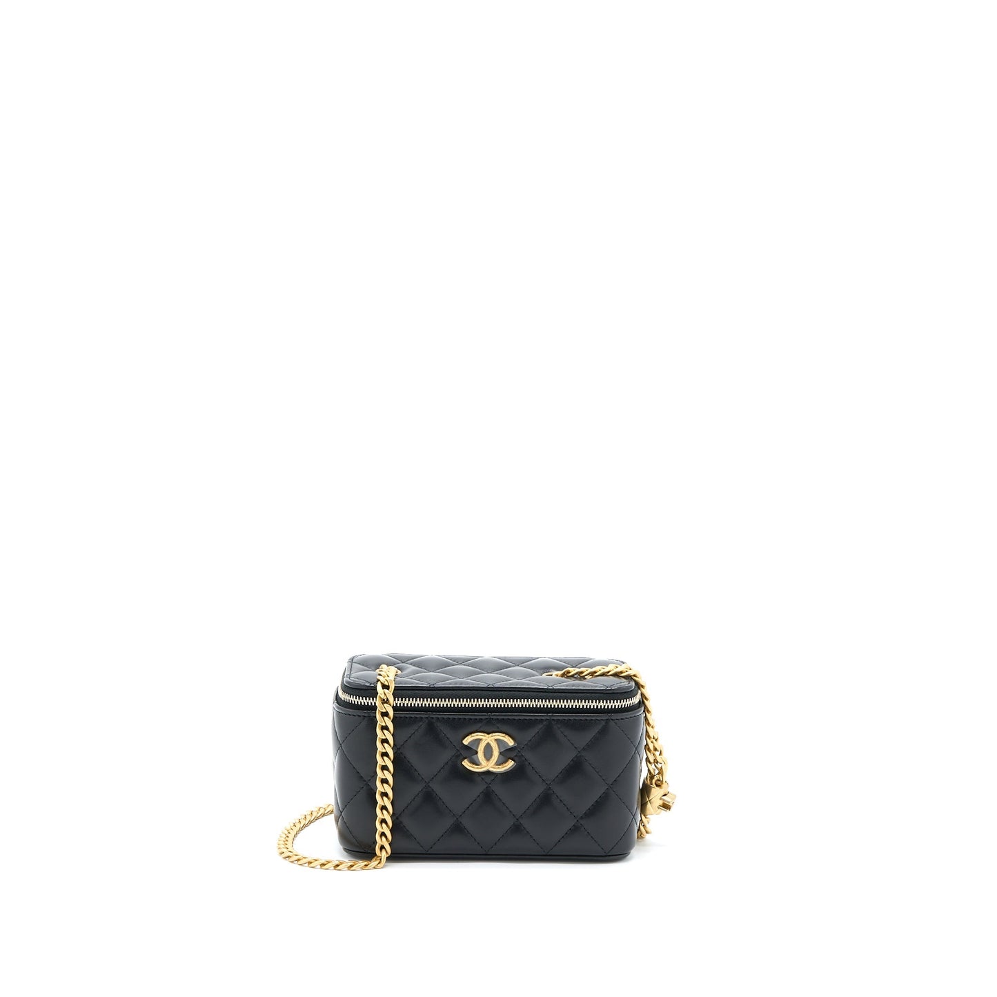 Chanel 22K Gold Pillar Adjustable Chain Long Vanity Lambskin Black