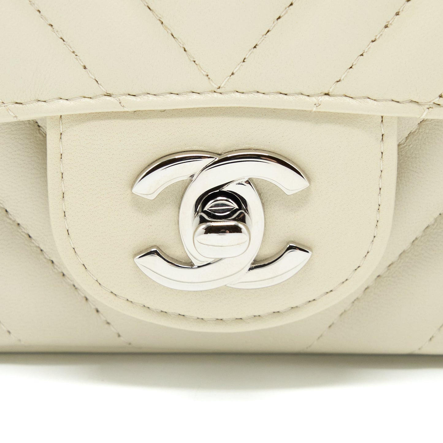 Chanel 21c Mini Square Flap Bag Chevron Lambskin Beige