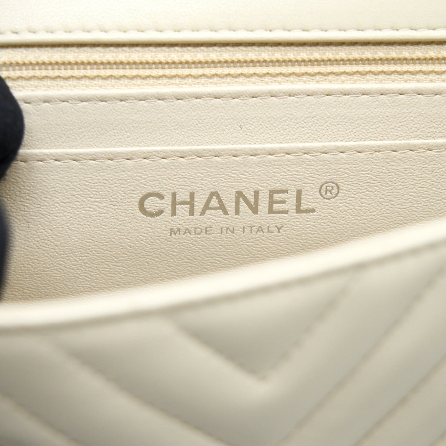 Chanel 21c Mini Square Flap Bag Chevron Lambskin Beige