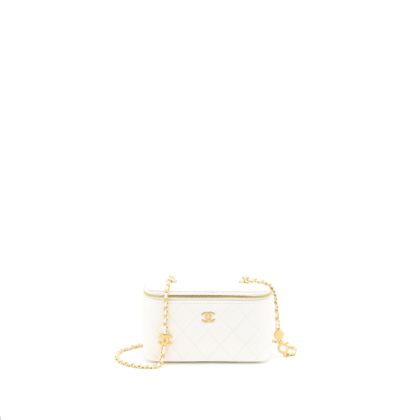 Chanel Long Vanity With Coco Letter Chain Lambskin White