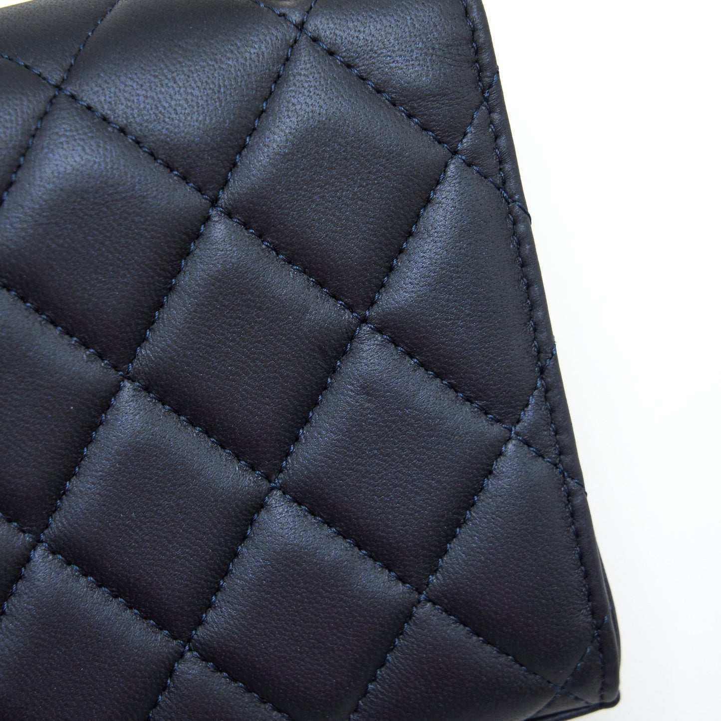 Chanel 22S Top Handle Mini Flap Bag With Chain Lambskin Navy L