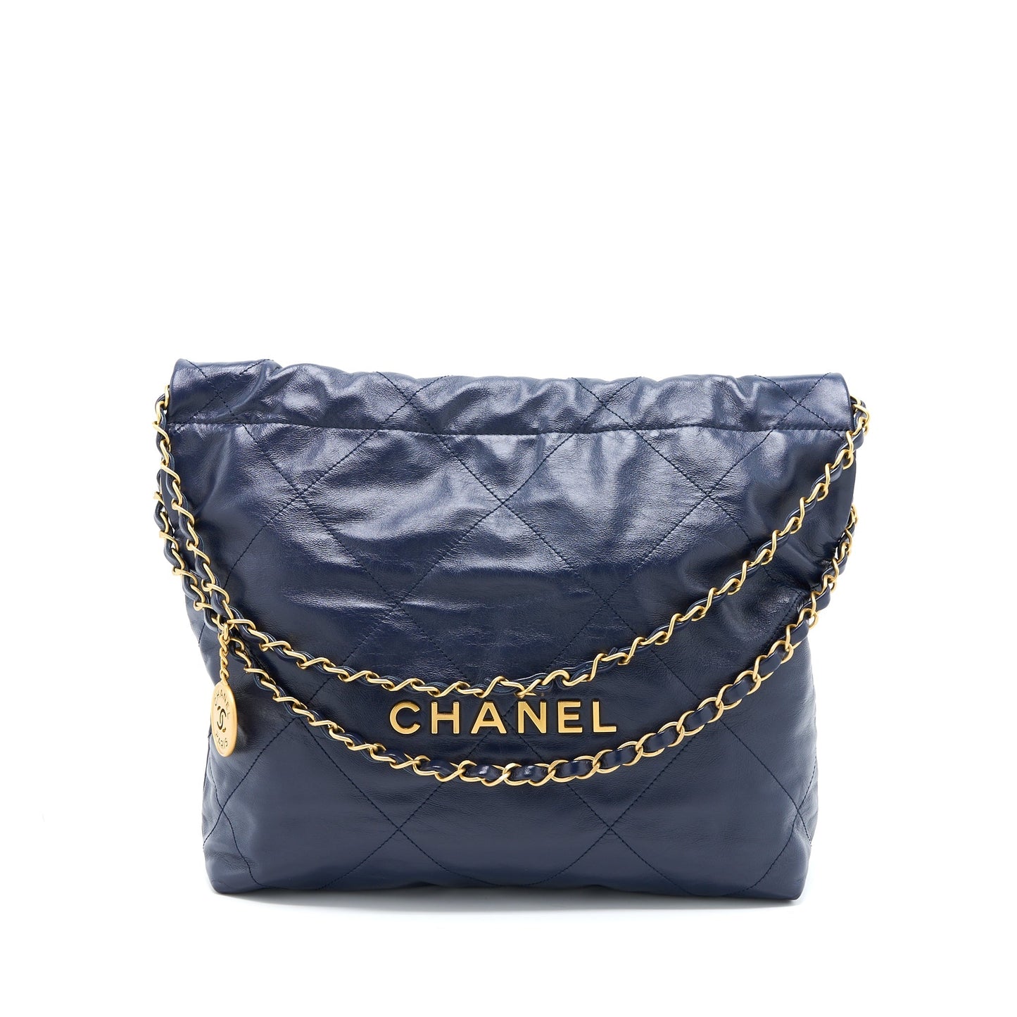 Chanel Small 22 Bag Shiny Calfskin Navy  (Microchip)