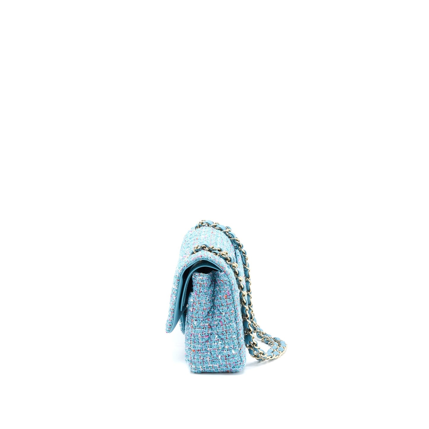 Chanel Tweed Medium Classic Double Flap Bag Light Blue L