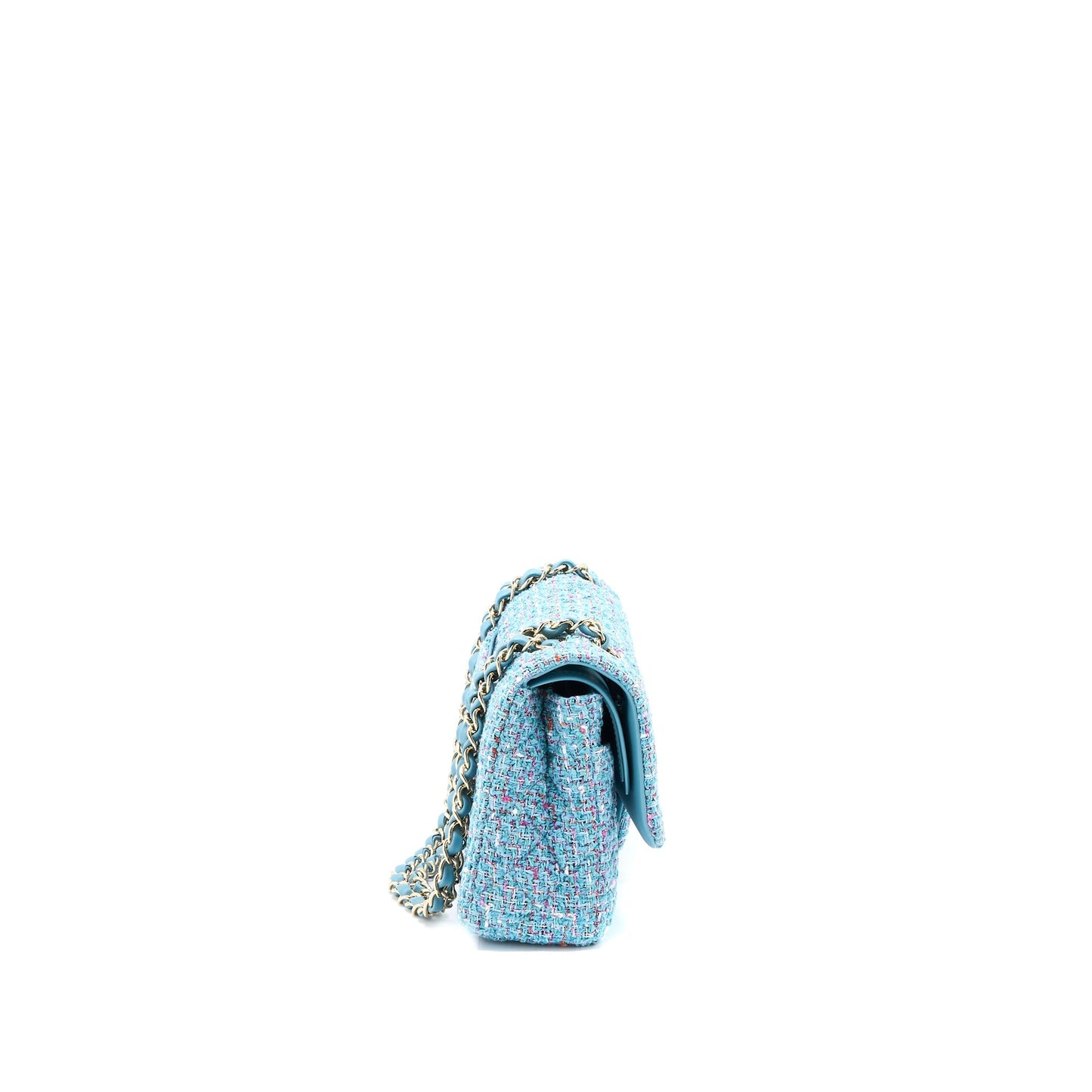 Chanel Tweed Medium Classic Double Flap Bag Light Blue L