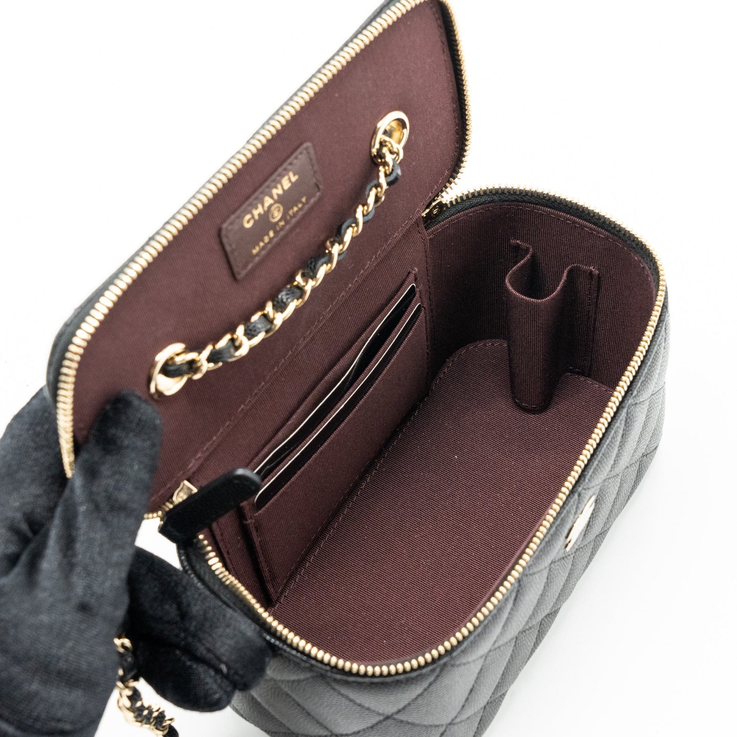 Chanel long vanity with chain caviar black L