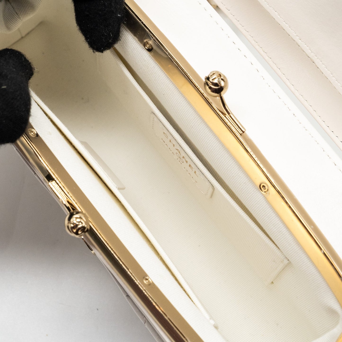 Chanel Top Handle Flap Wallet with chain Lambskin White L (Microchip)