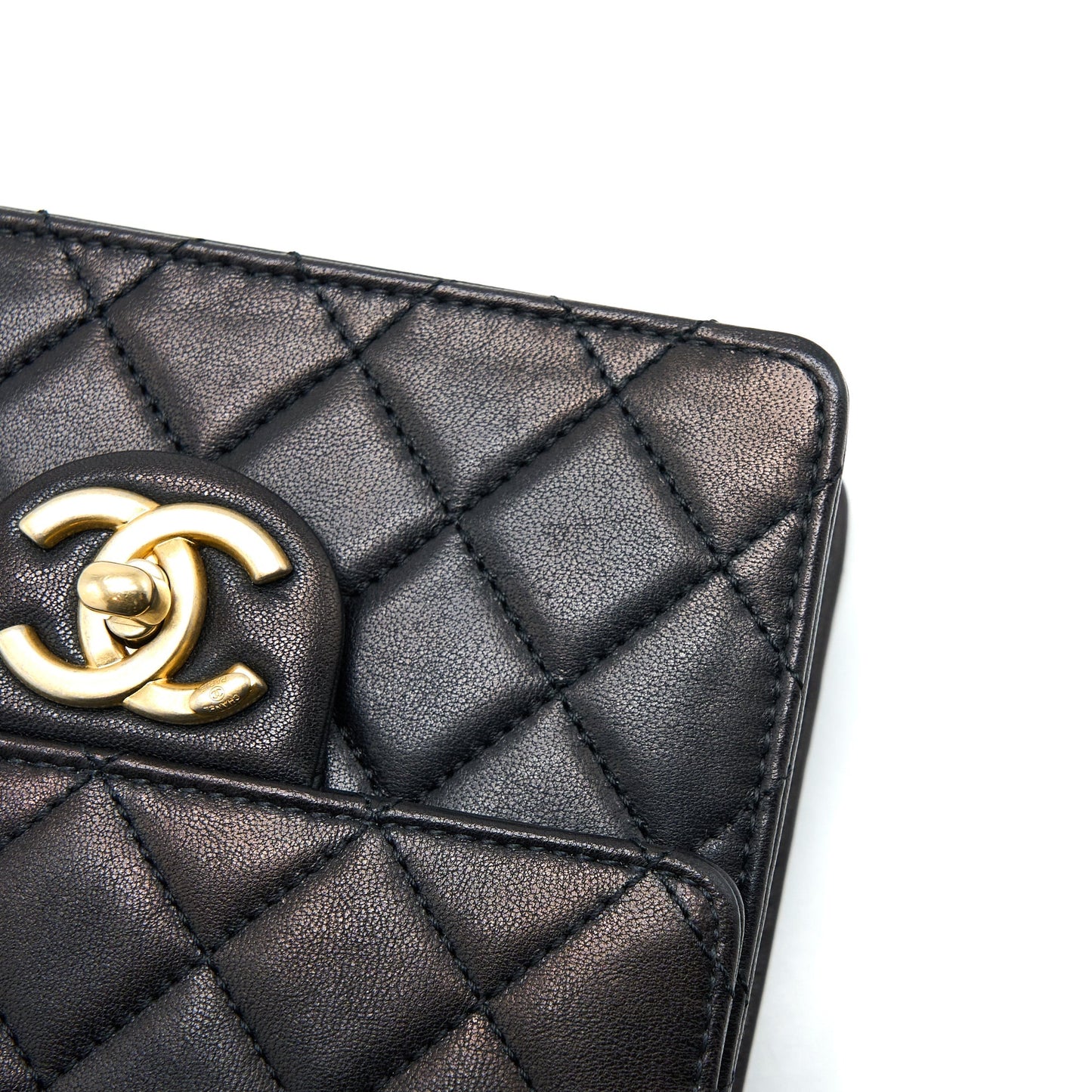 Chanel Vertical Pearl Flap Bag Goatskin Black Brushed