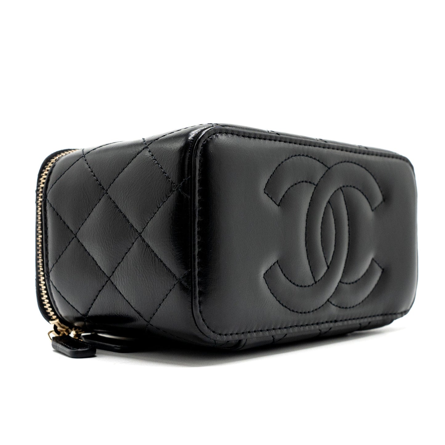 Chanel long vanity case with charms chain Calfskin Black L (microchip)