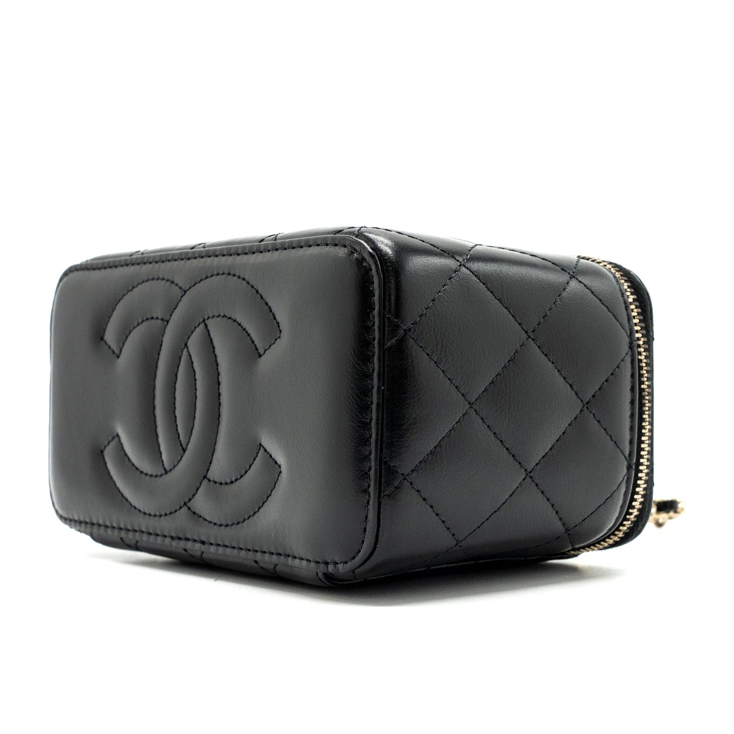 Chanel long vanity case with charms chain Calfskin Black L (microchip)