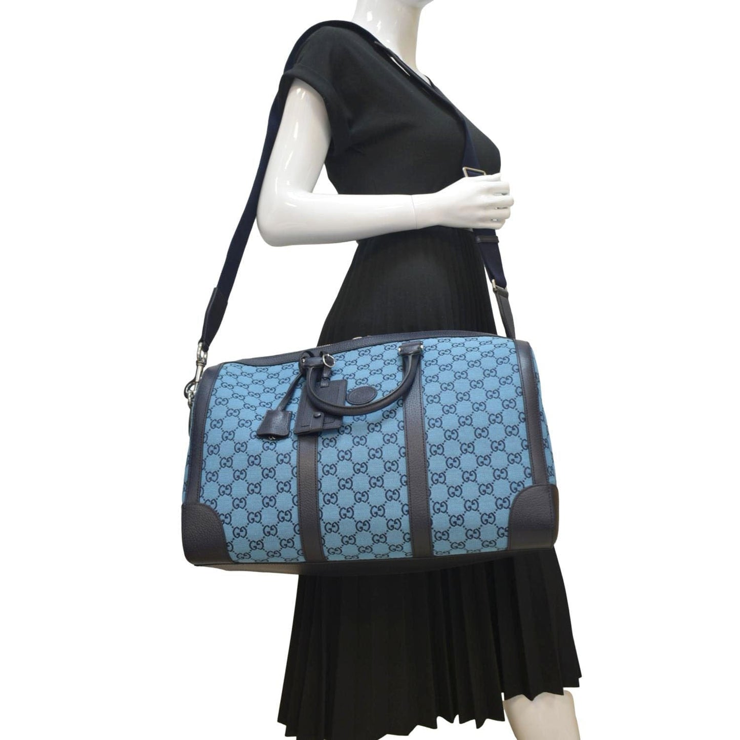 GUCCI Ophidia Duffle GG Supreme Canvas Satchel Bag Blue 648085