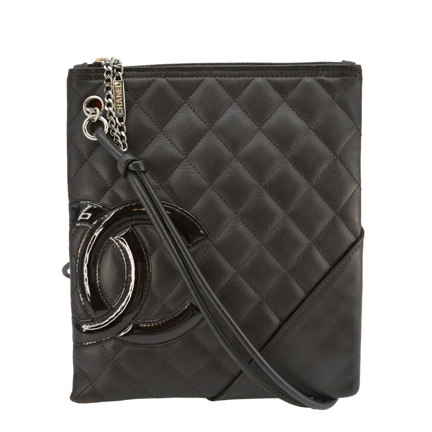 CHANEL Cambon Flat Calfskin Leather Messenger Bag Black