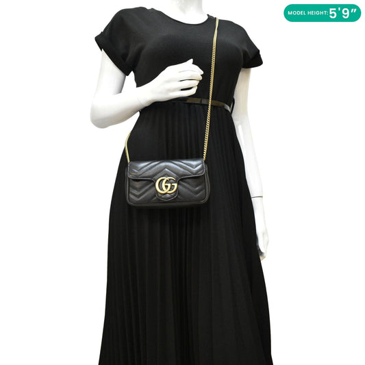 GUCCI GG Marmont Super Mini Matelasse Leather Crossbody Bag Black 476433