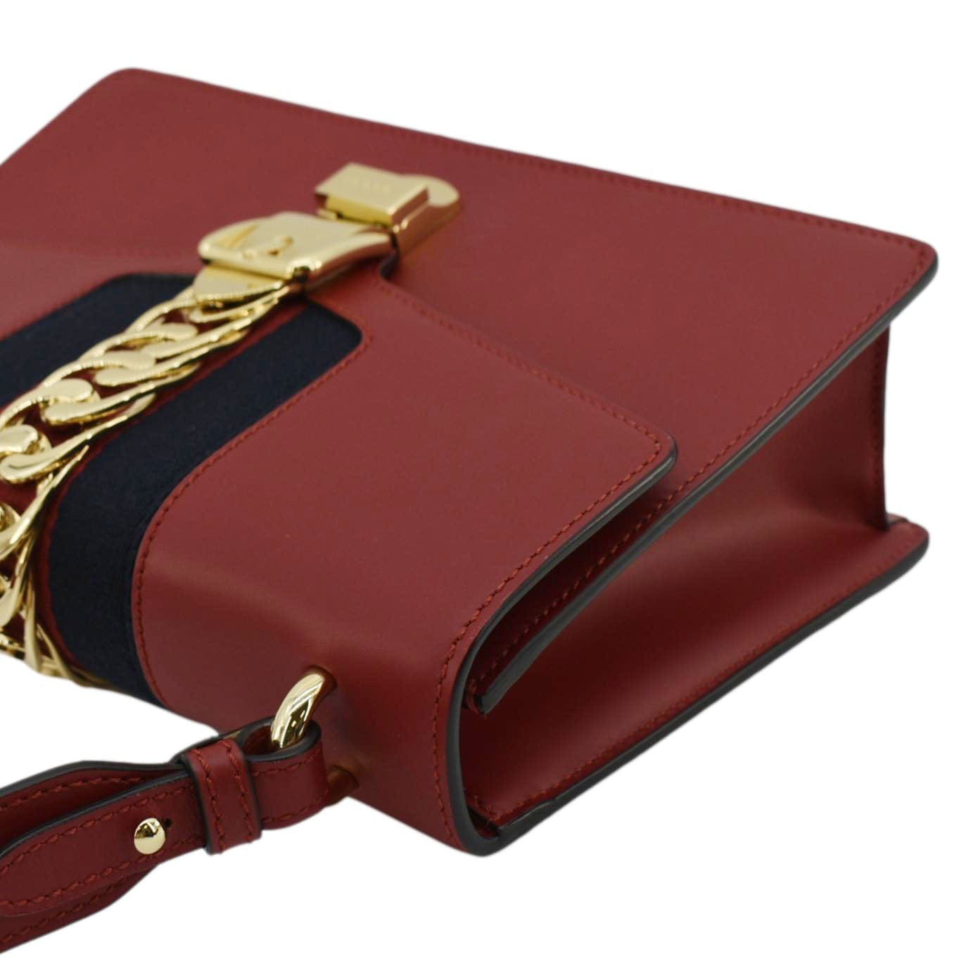 GUCCI Sylvie Small Web Leather Shoulder Bag Red
