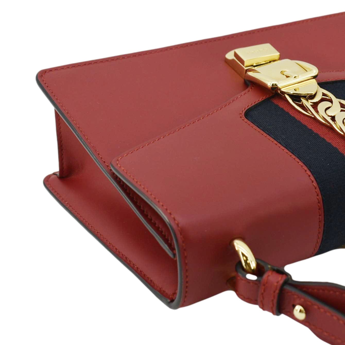 GUCCI Sylvie Small Web Leather Shoulder Bag Red