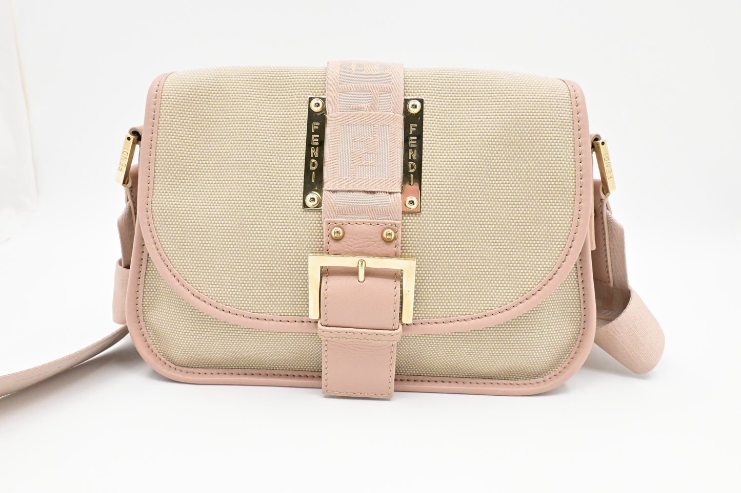 Fendi Crossbody in Pink Leather and Beige Canvas