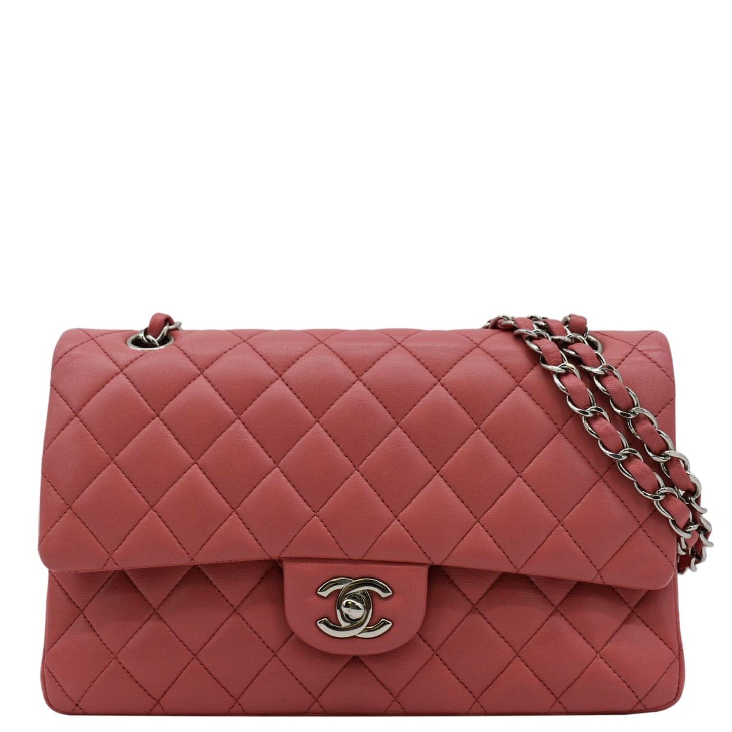 Chanel Classic Double Flap Medium Quilted Leather Shoulder Bag Salmon Pink