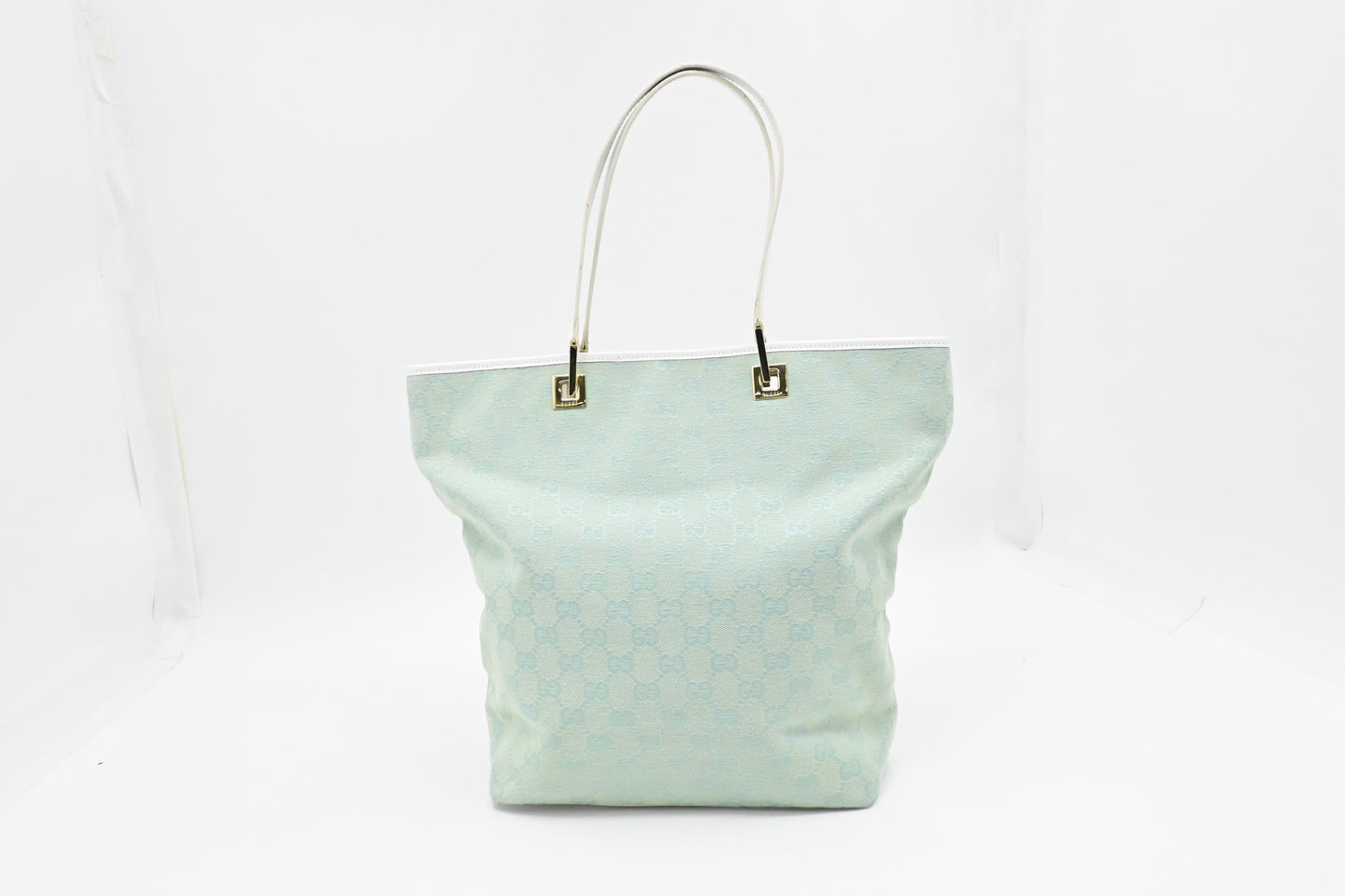 Gucci Tote in Teal GG Canvas and White Leather