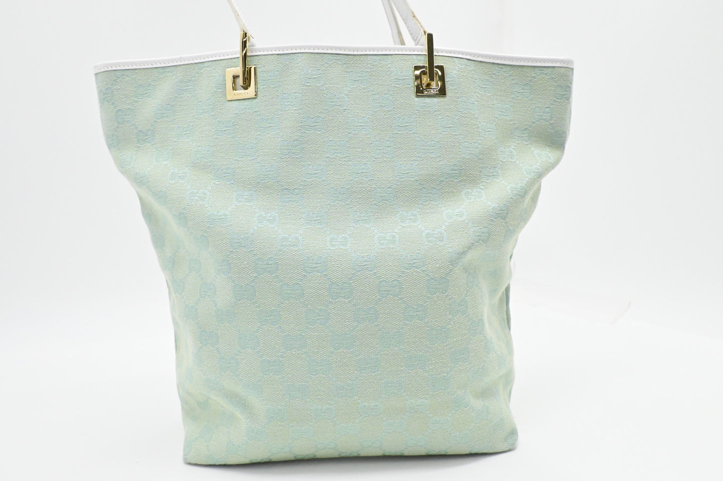 Gucci Tote in Teal GG Canvas and White Leather