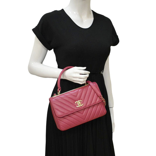 CHANEL Trendy CC Top Handle Flap Quilted Leather Shoulder Bag Hot Pink