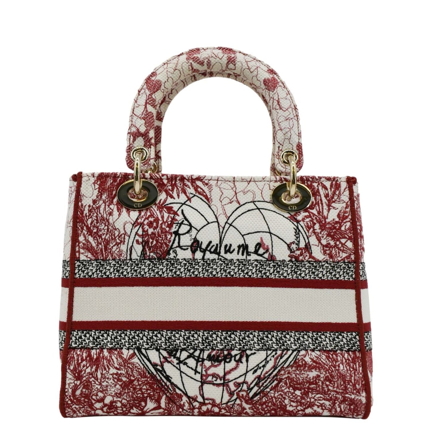 CHRISTIAN DIOR Lady D-Lite Medium Diormour D-Royaume dAmour Motif Canvas Crossbody Bag Multicolor