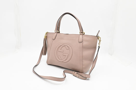 Gucci Soho Cellarius 2-Way Zip Tote in Pale Pink Leather