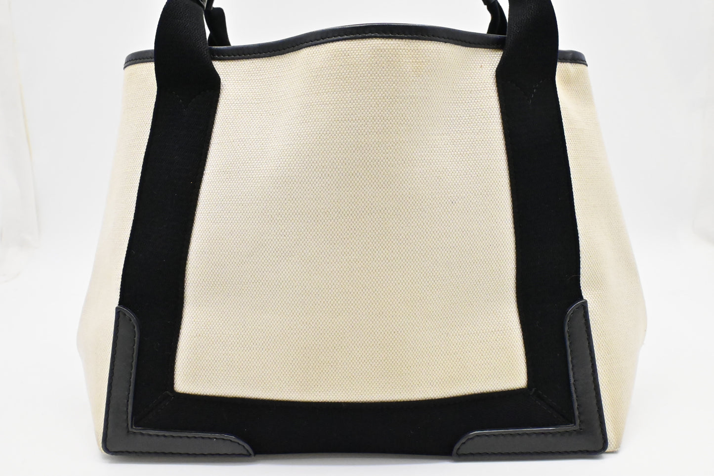 Balenciaga Medium Navy Cabas Tote in Ecru and Black Canvas