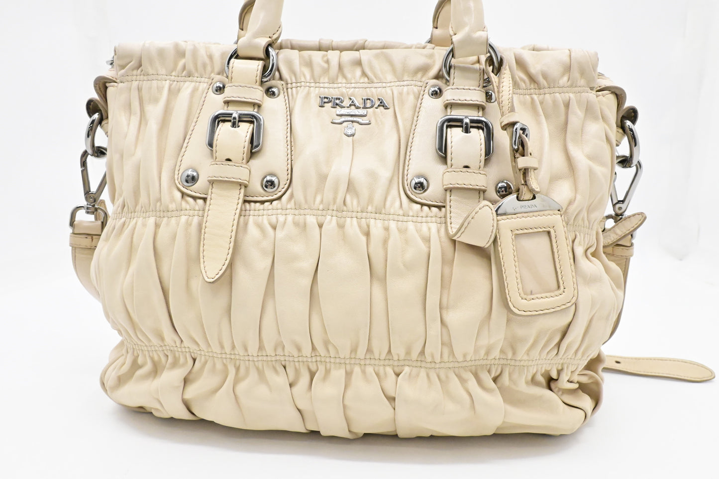 Prada 2way Bag in Beige Ruffled Leather
