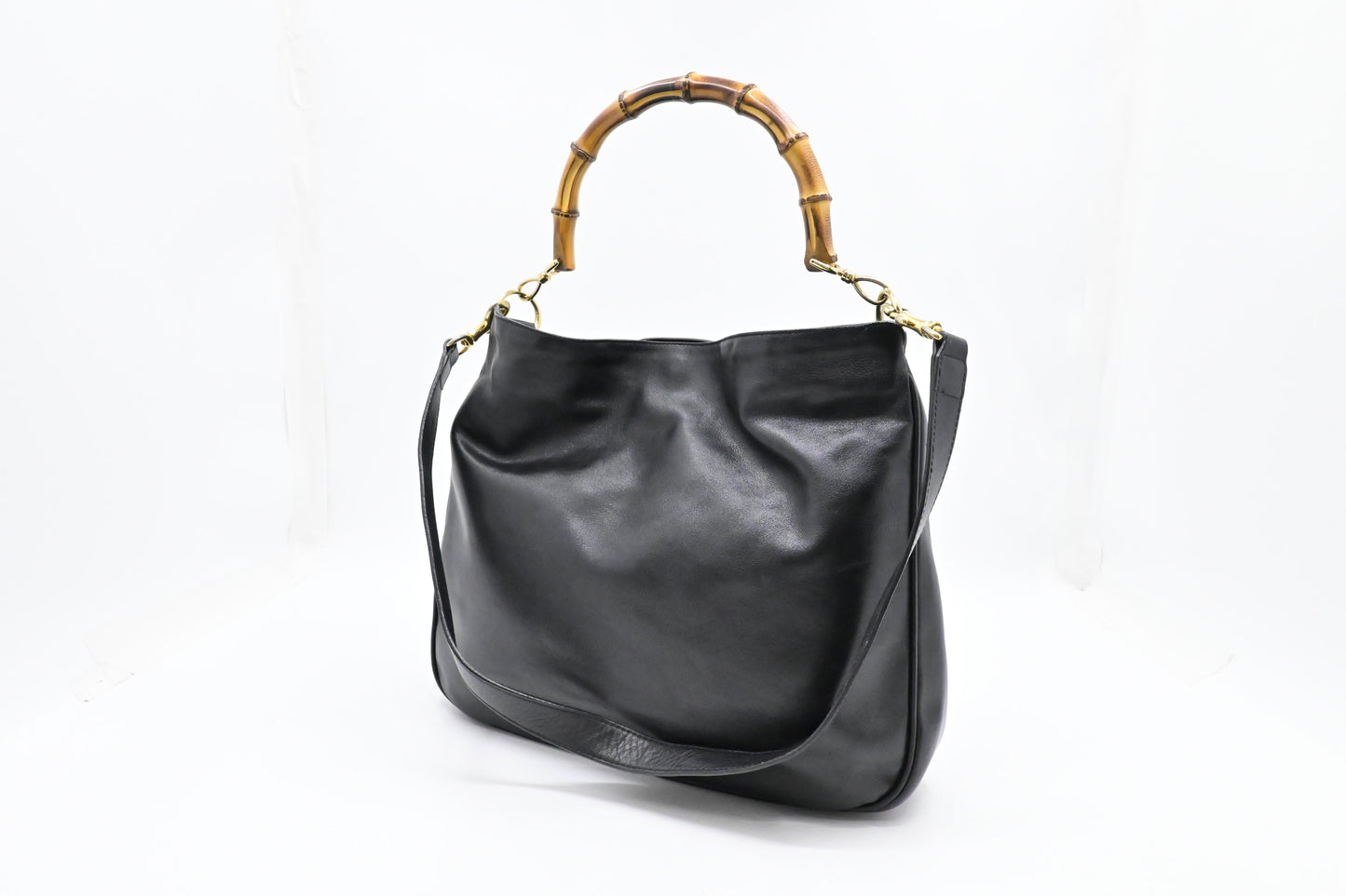 Gucci 2-Way Bamboo Tote Bag in Black Leather