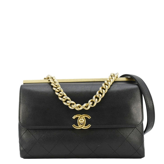 Chanel Coco Luxe Stitched Leather Chain Crossbody Bag Black