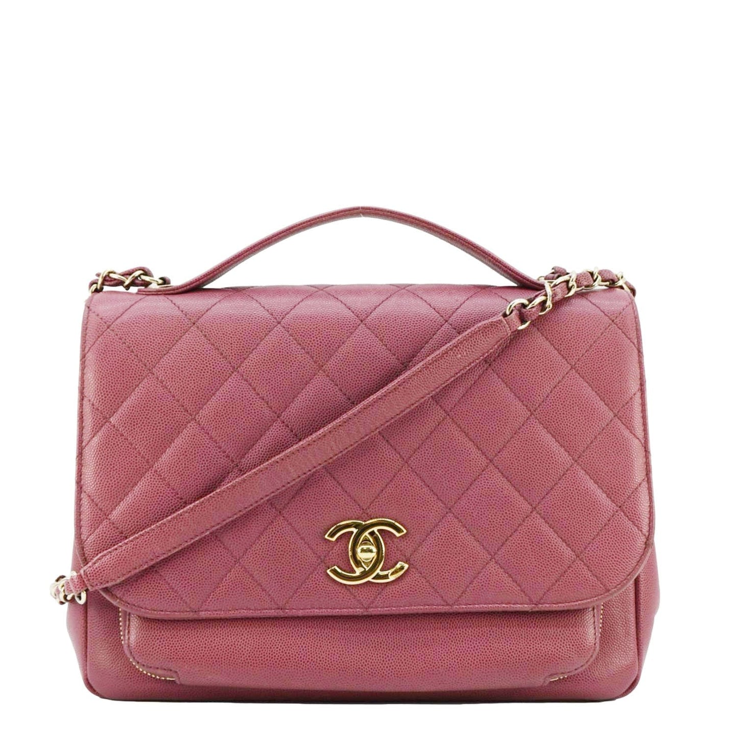Chanel Business Affinity Medium Flap Quilted Caviar Shoulder Bag Pink