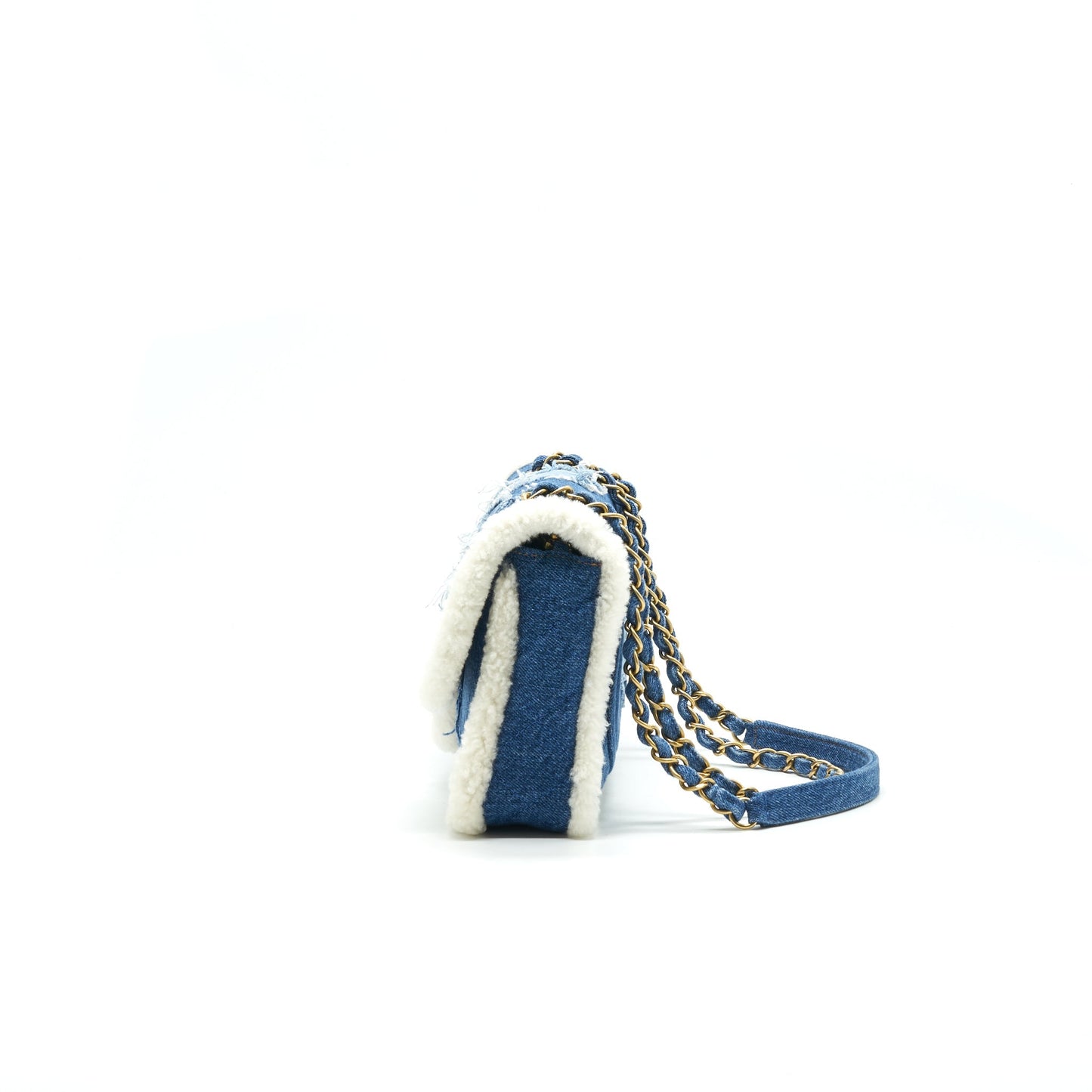 CHANEL Shearling Hieroglyph Flap Blue Shoulder Bag