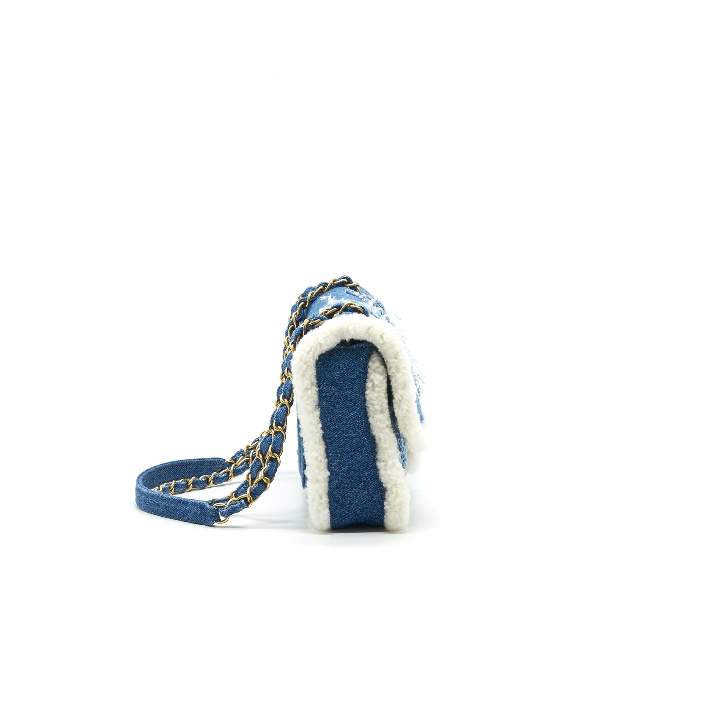 CHANEL Shearling Hieroglyph Flap Blue Shoulder Bag