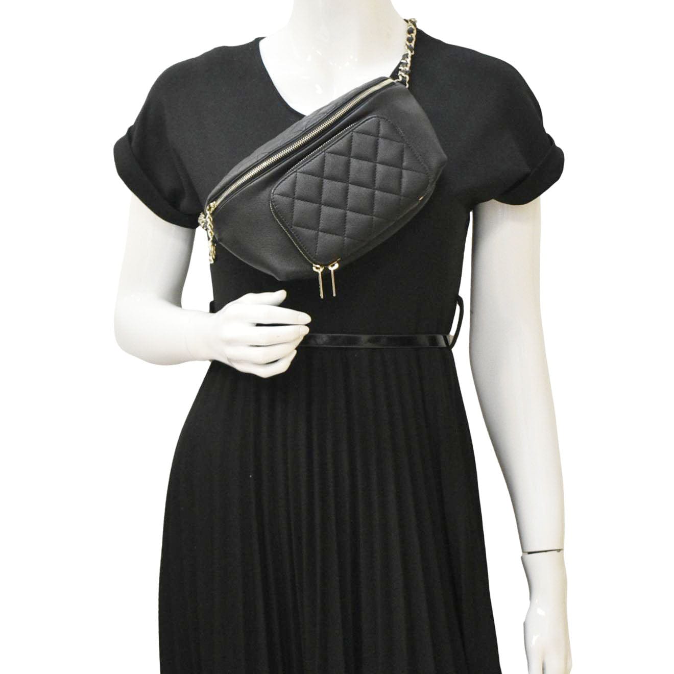 CHANEL Affinity Quilted Caviar Leather Waist Belt Bag Black