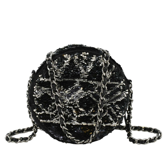 Chanel Round Tweed Clutch Crossbody Bag Black