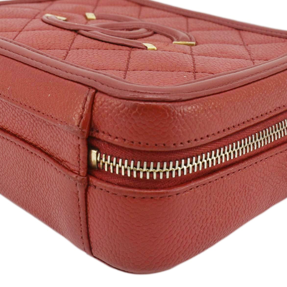 CHANEL Vanity Case Filigree CC Caviar Quilted Shoulder Bag Red